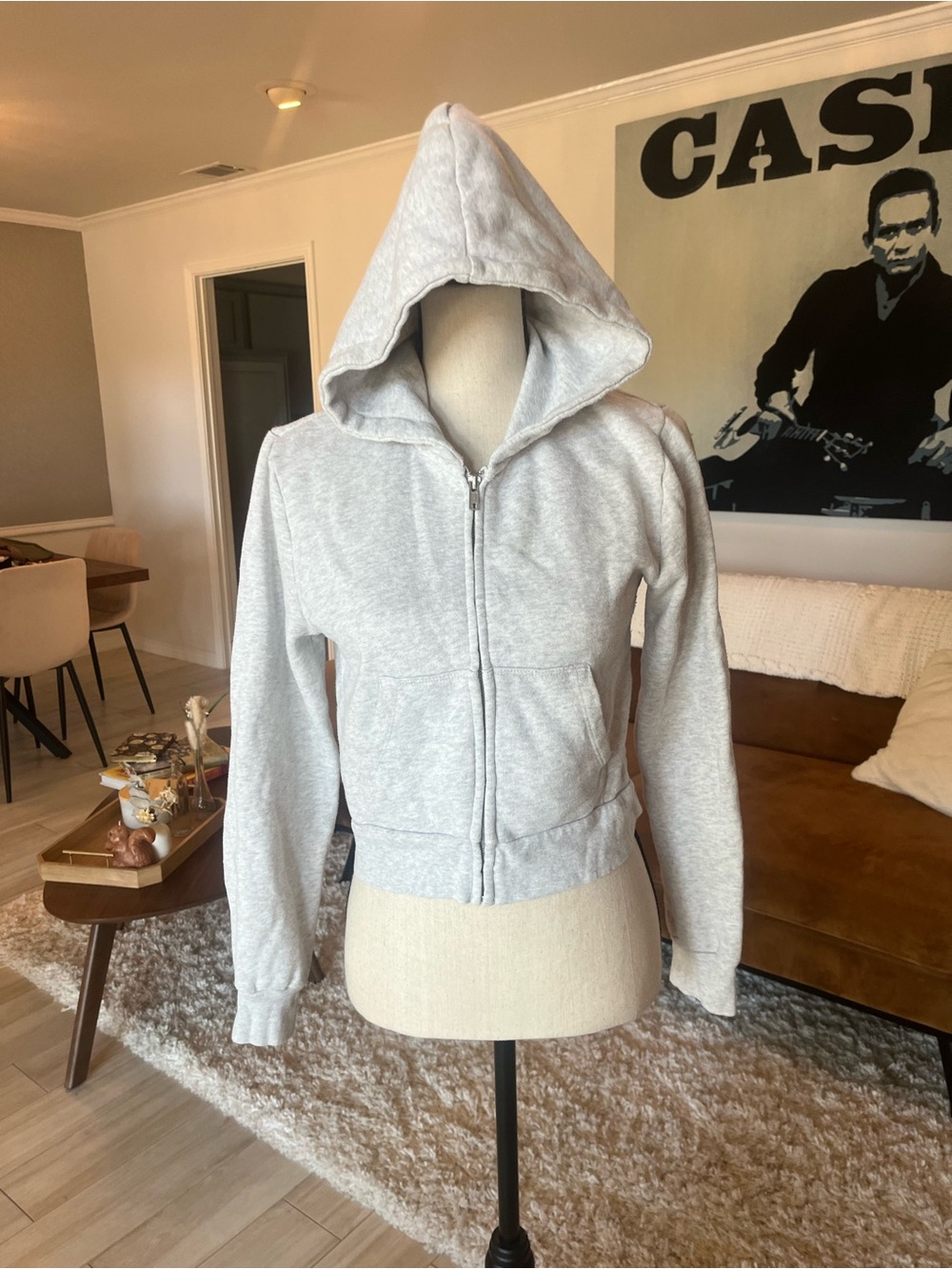 Brandy Melville Light Gray Zip-Up Hoodie